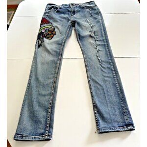Darring Mens 36 Jeans Distressed Native American Indian Patch Casual